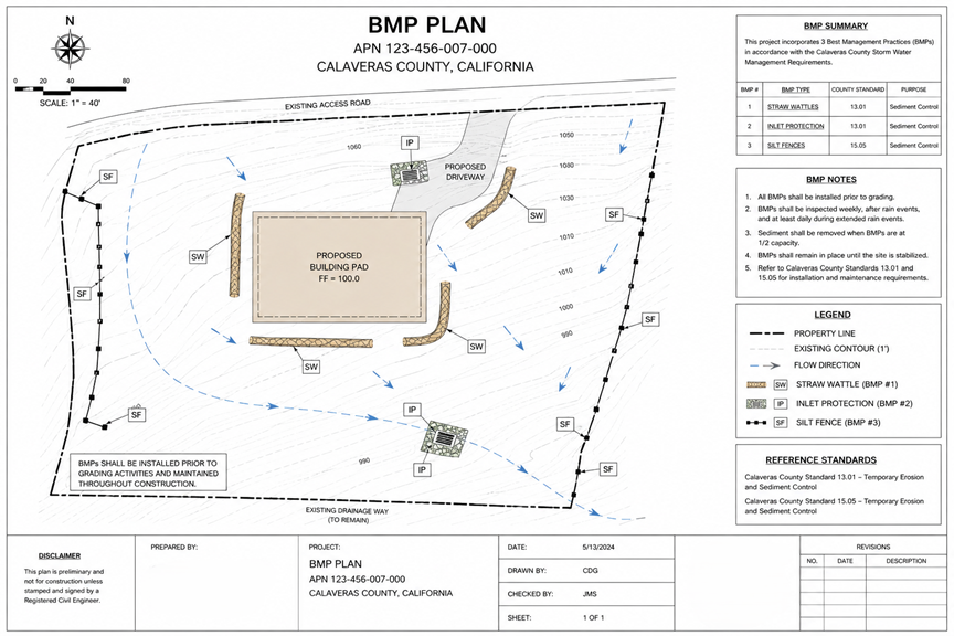 Example BMP site plan showing construction stormwater controls
